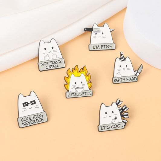 Cute White Cat Knife Pin Brooch Fashion Accessories