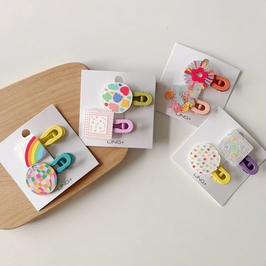 Geometric Colorful Hair Clips for Kids - Acrylic Rainbow Accessories