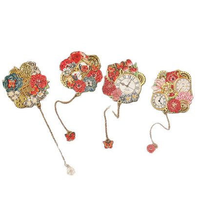 Metal Filigree Clock Bookmark With Tassel Gift