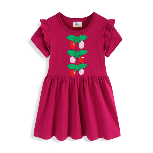Embroidered Princess Dress For Girls Short Sleeve Cotton Summer Dress