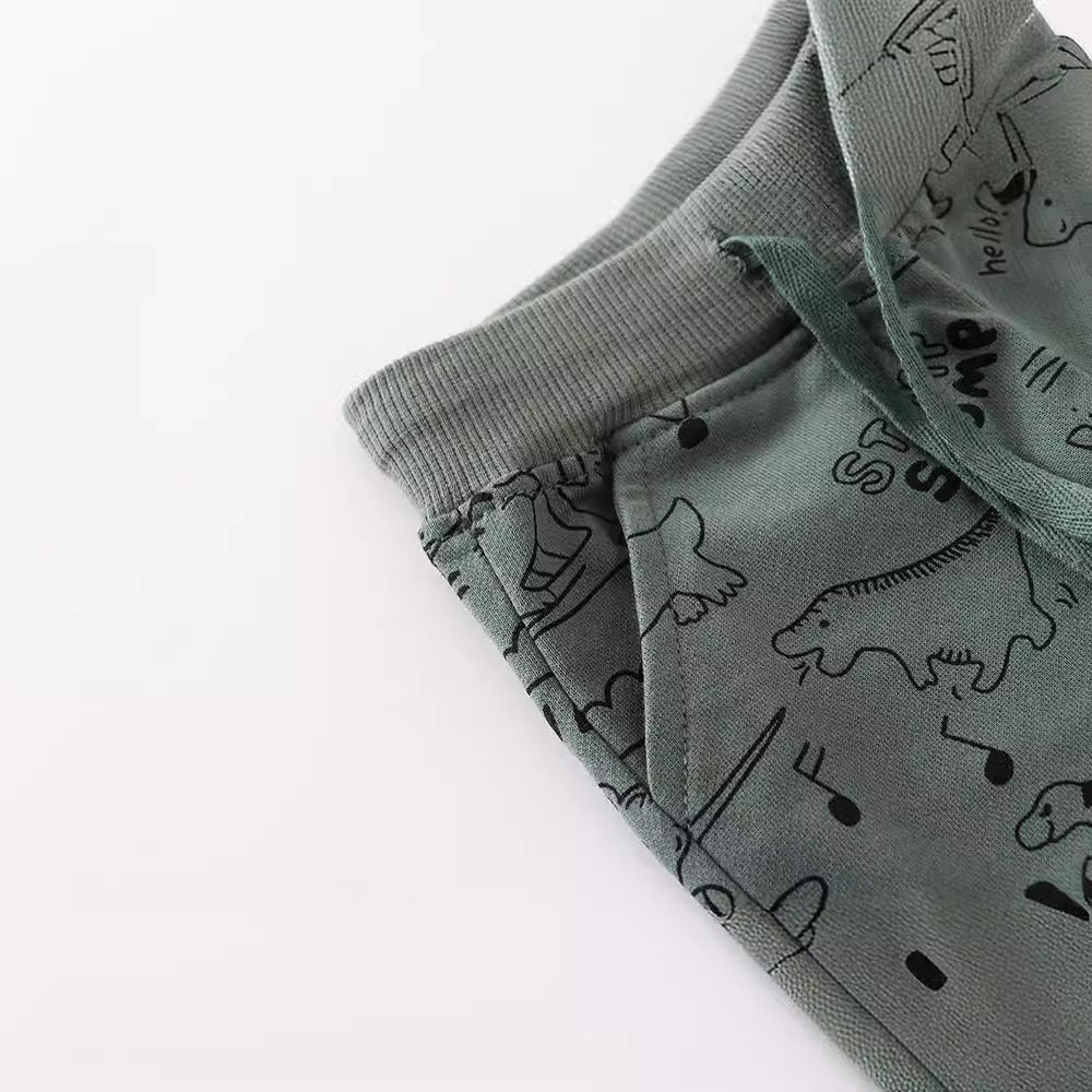 Boy's Dinosaur Print Cotton Sweatpants Trendy Casual Pants