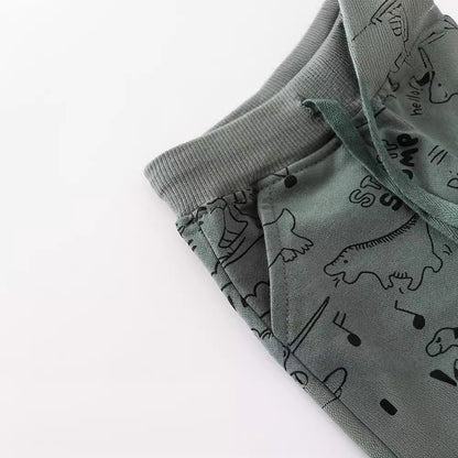 Boy's Dinosaur Print Cotton Sweatpants Trendy Casual Pants