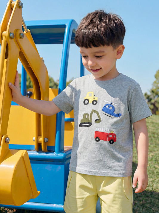 Stylish Cartoon Embroidered Short Sleeve T-Shirt for Boys