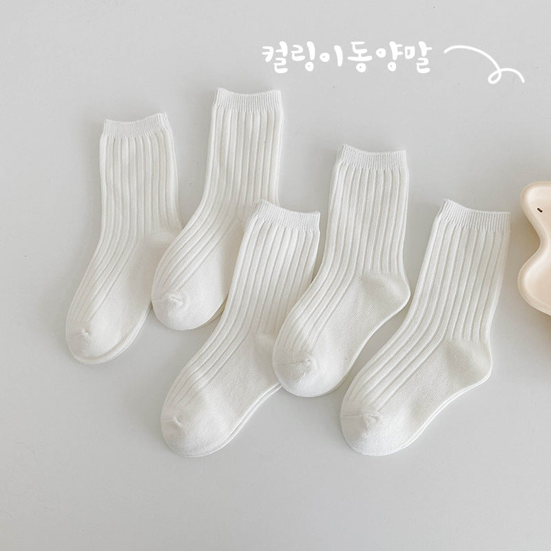 Kids Socks Solid Double Needle Breathable Ankle