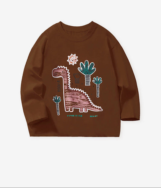Little Girls' Dinosaur Print Long Sleeve T-Shirt