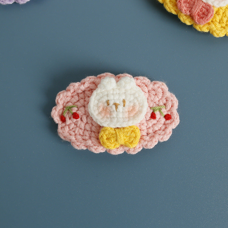 Sweet Handmade Cherry Rabbit Head Hair Clip Knitted Headband