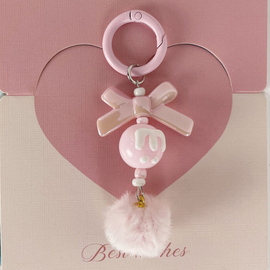 Colorful Pom Pom DIY Keychain Phone Strap Cute Bow Hanging Charm