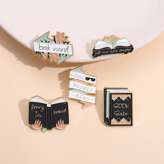 Creative Geometric Book Brooches Inspirational Metal Pins for Students