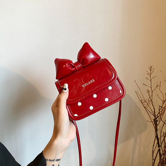 Cute Bow-Tie Children's Crossbody Bag Stylish Polka Dot Design
