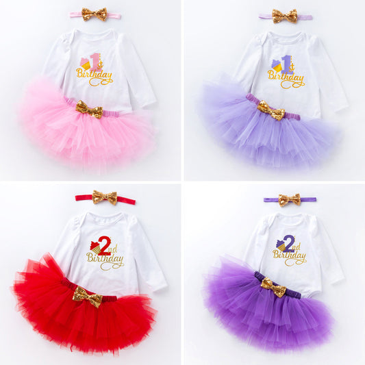 Cute Cartoon Letter Baby Girl Long Sleeve Dress Set