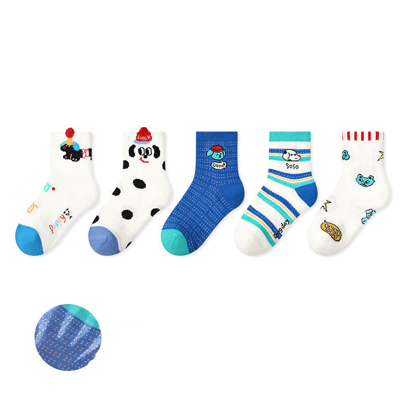 Kids Cotton Mesh Socks Striped Dot Dog Breathable Casual