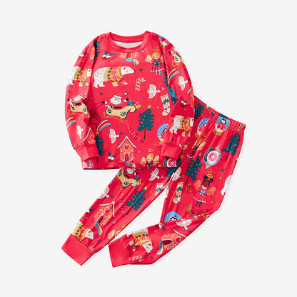 Cartoon Christmas Tree Print Milk Silk Pajama Set for Kids