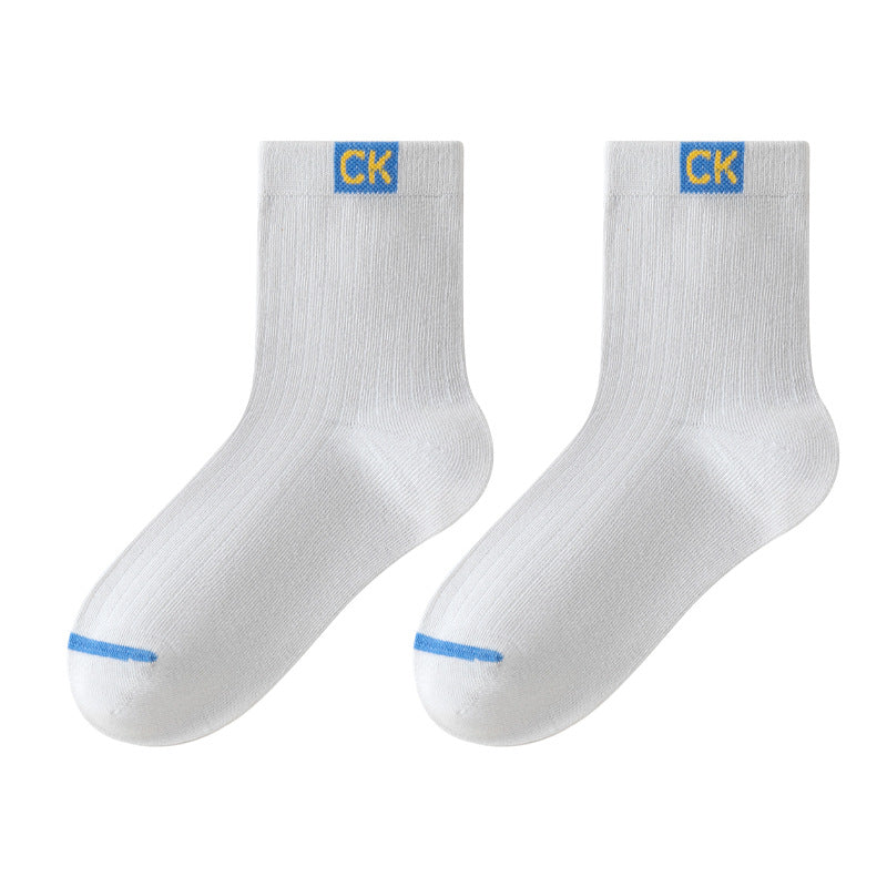 Solid Color Contrast Cotton Mid-Calf Socks for Kids