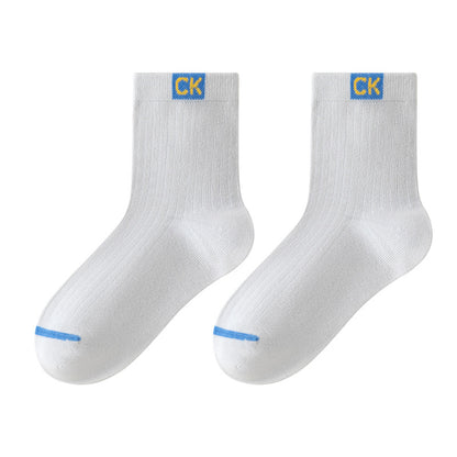 Solid Color Contrast Cotton Mid-Calf Socks for Kids