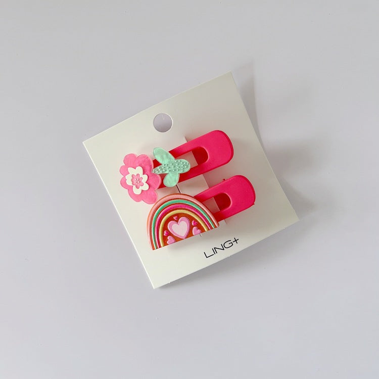 Acrylic Rainbow Flower Hair Clips for Kids