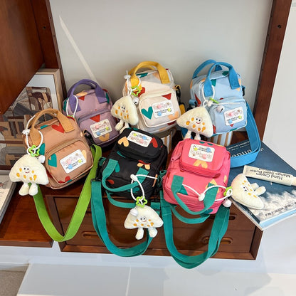 Cute Cartoon Heart Print Canvas Crossbody Bag for Kids