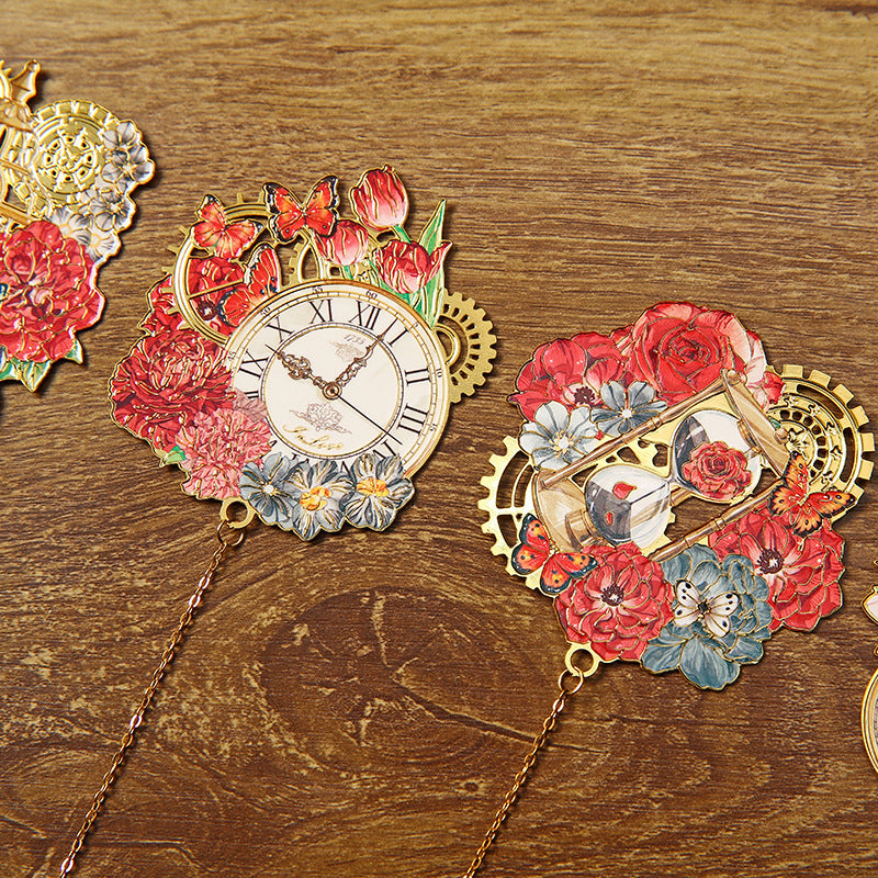Metal Filigree Clock Bookmark With Tassel Gift