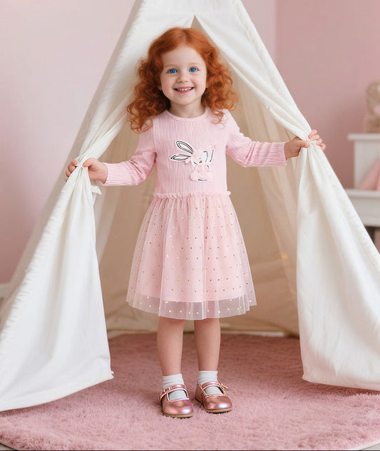 Princess Style Long Sleeve Dress for Girls with Cartoon Design