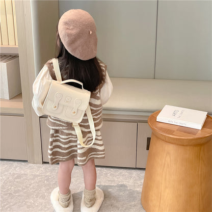 Trendy Retro Kids Backpack Cute Bear PU Double-Shoulder Bag