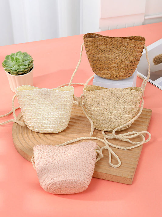 Woven Beach Bag Cute Kids' Crossbody Natural Straw Design