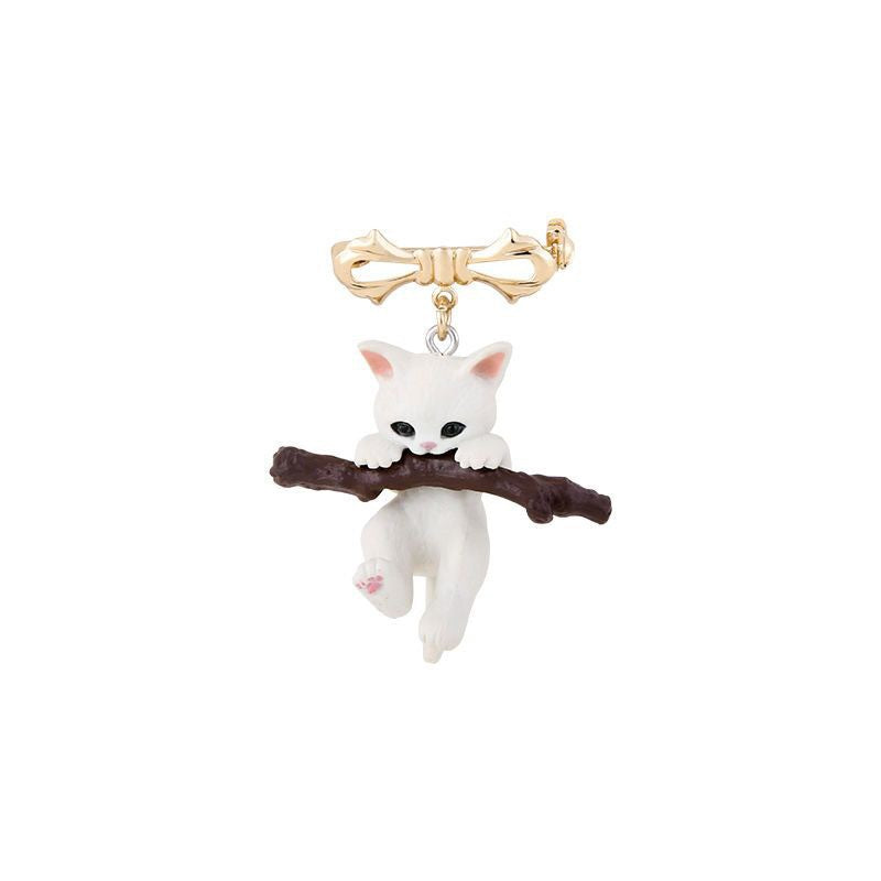 Cute Cat Branch Brooch Creative 3D Enamel Pin for Bags and Apparel