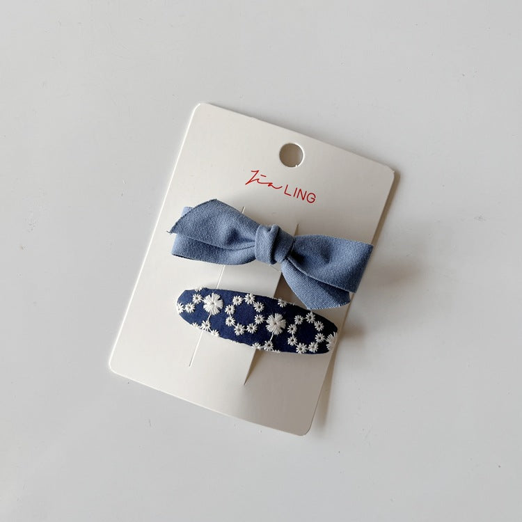 Cute Blue Cat Bow Hair Clips Fabric Accessories for Kids