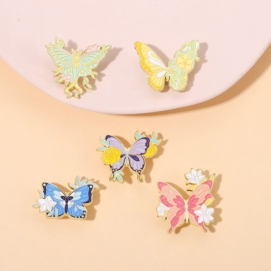 Colorful Butterfly Shaped Alloy Brooch Floral Design Fashion Accessory