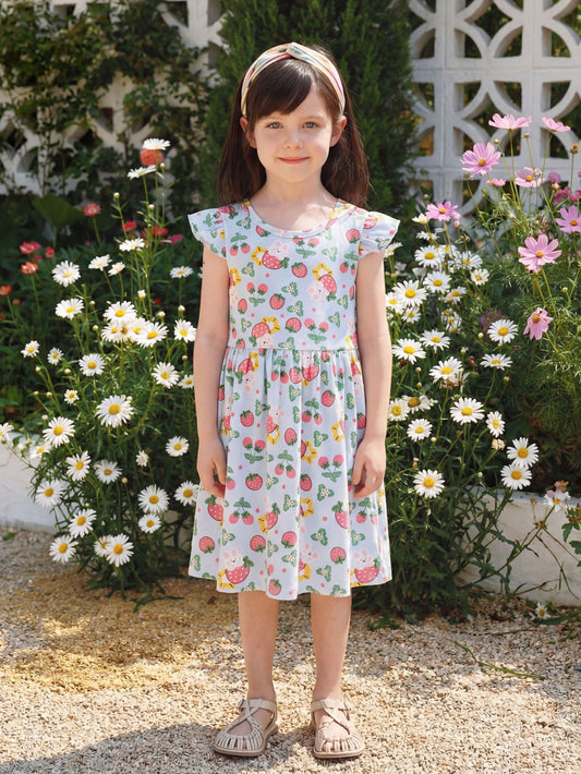 Summer Fashion Girls' Cartoon Dress Ruffle Sleeve Princess Dress