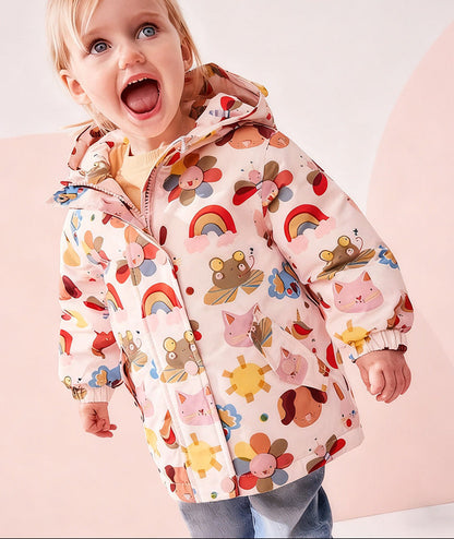 Girls' Hooded Cotton Jacket Cute Cardigan