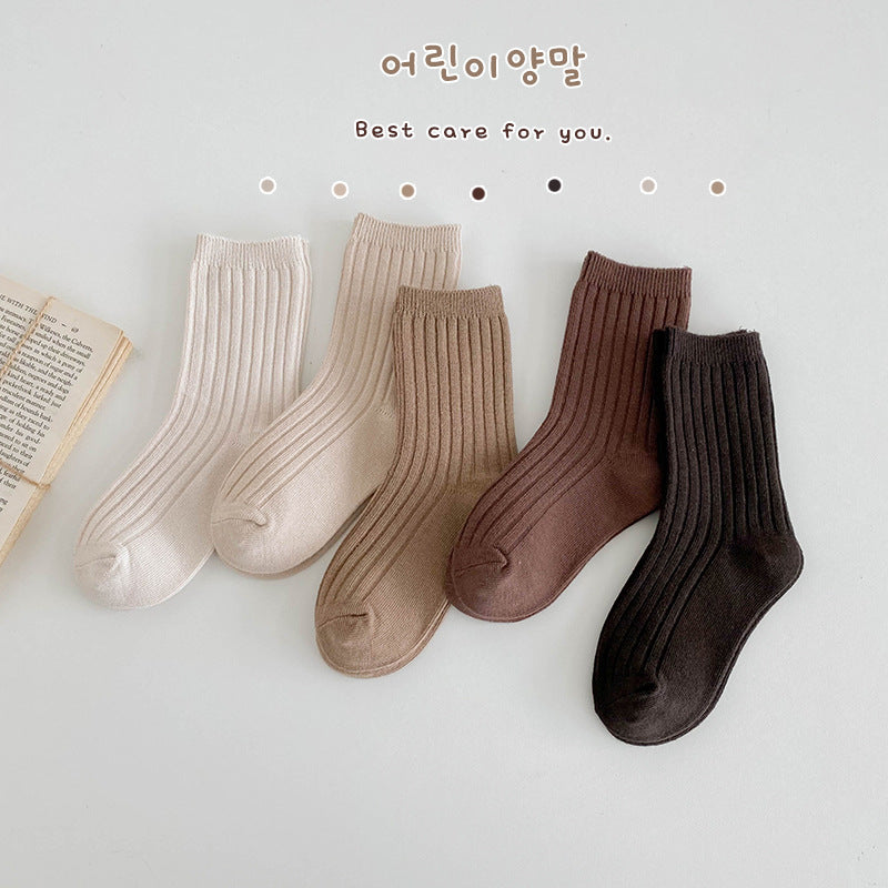 Kids Socks Solid Double Needle Breathable Ankle