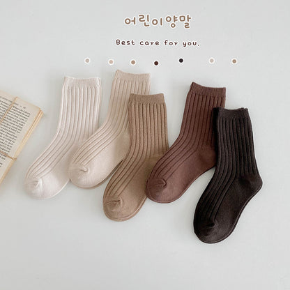 Kids Socks Solid Double Needle Breathable Ankle
