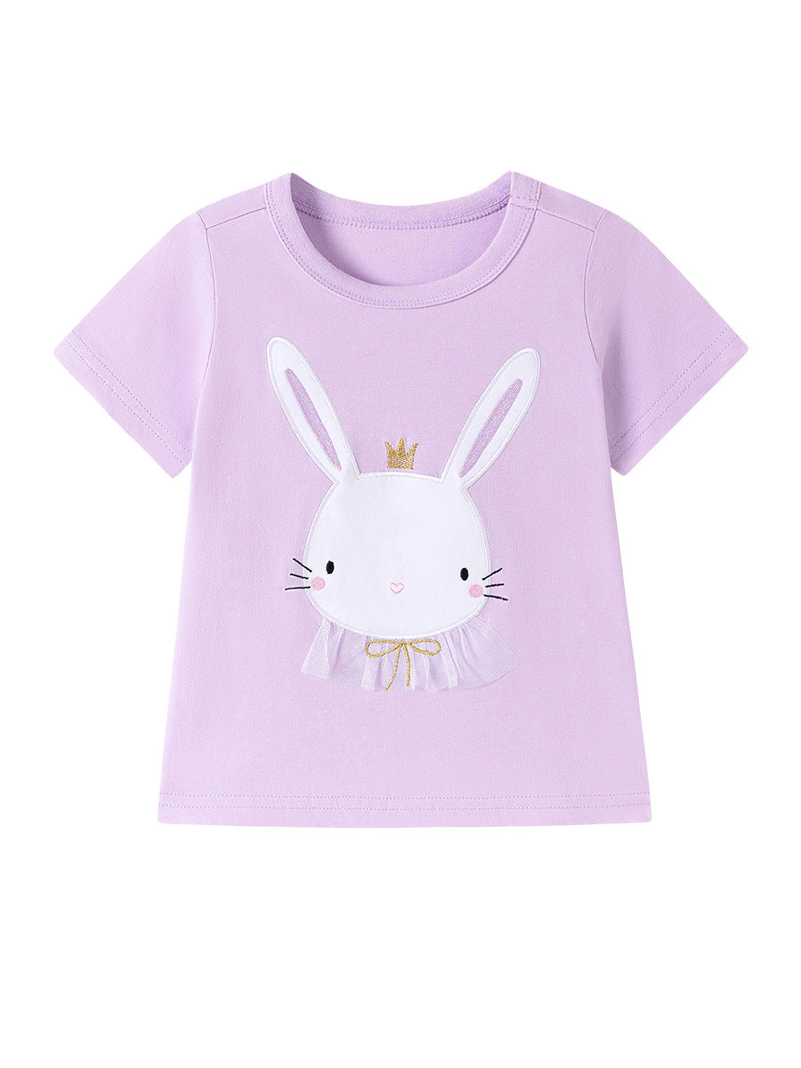 Summer Girls' Cotton Knit T-Shirt with Animal Print
