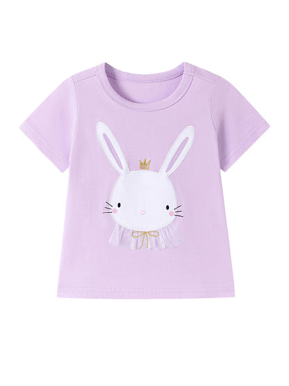 Summer Girls' Cotton Knit T-Shirt with Animal Print