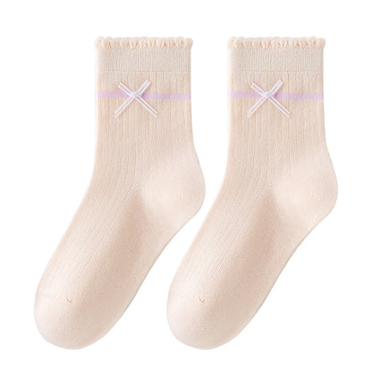 Sweet Bow Cotton Mid-Calf Socks for Girls