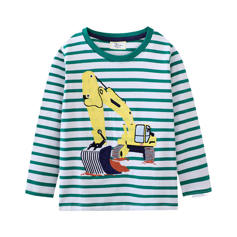 Embroidered Excavator Long Sleeve T-Shirt for Boys