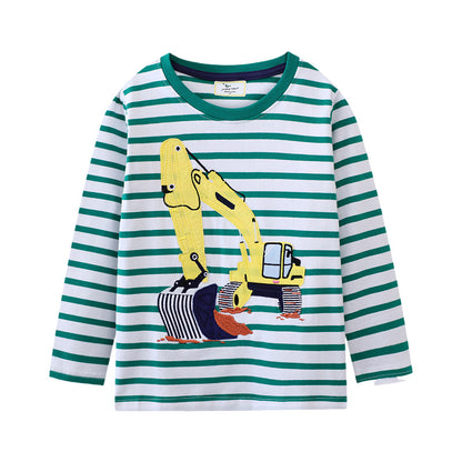Embroidered Excavator Long Sleeve T-Shirt for Boys