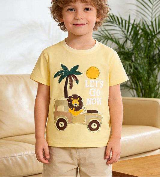Cartoon Lion Printed Kids Short Sleeve T-Shirt