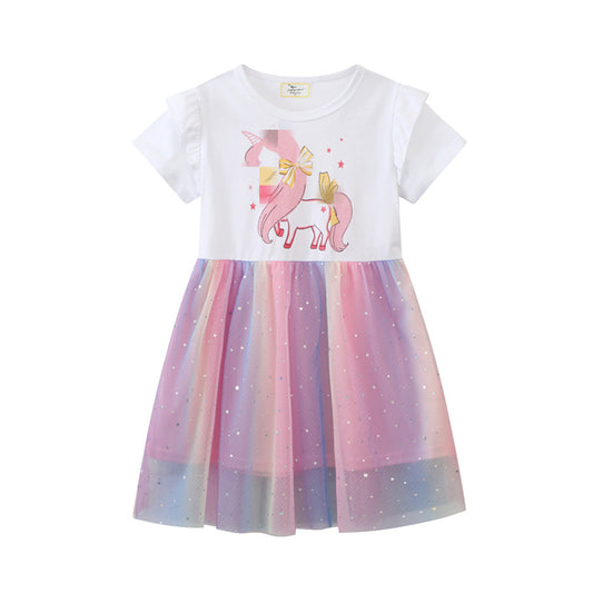 Girls Summer Dress Princess Style Short Sleeve Cotton Outfit