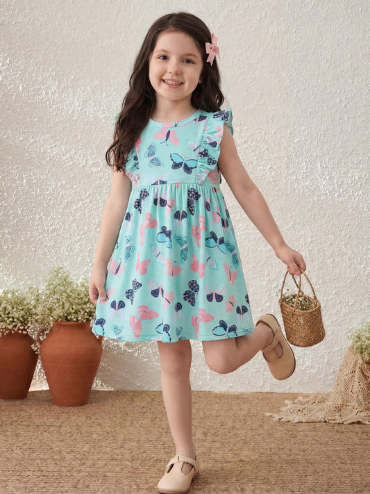 Cartoon A-Line Dress For Girls Soft Cotton Summer Outfit