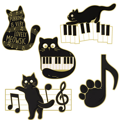 Cool Cartoon Black Cat Piano Brooch Cute Animal Lapel Pin