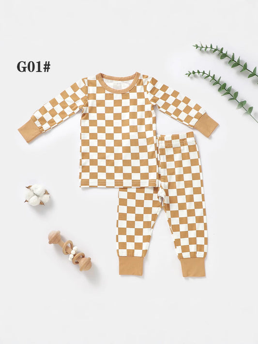 Casual Plaid Long Sleeve Set Bamboo Fiber Kids Clothing