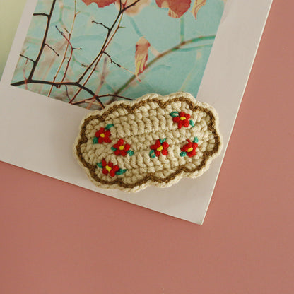 Floral Embroidered Hair Clips Handmade Yarn Accessories for Women
