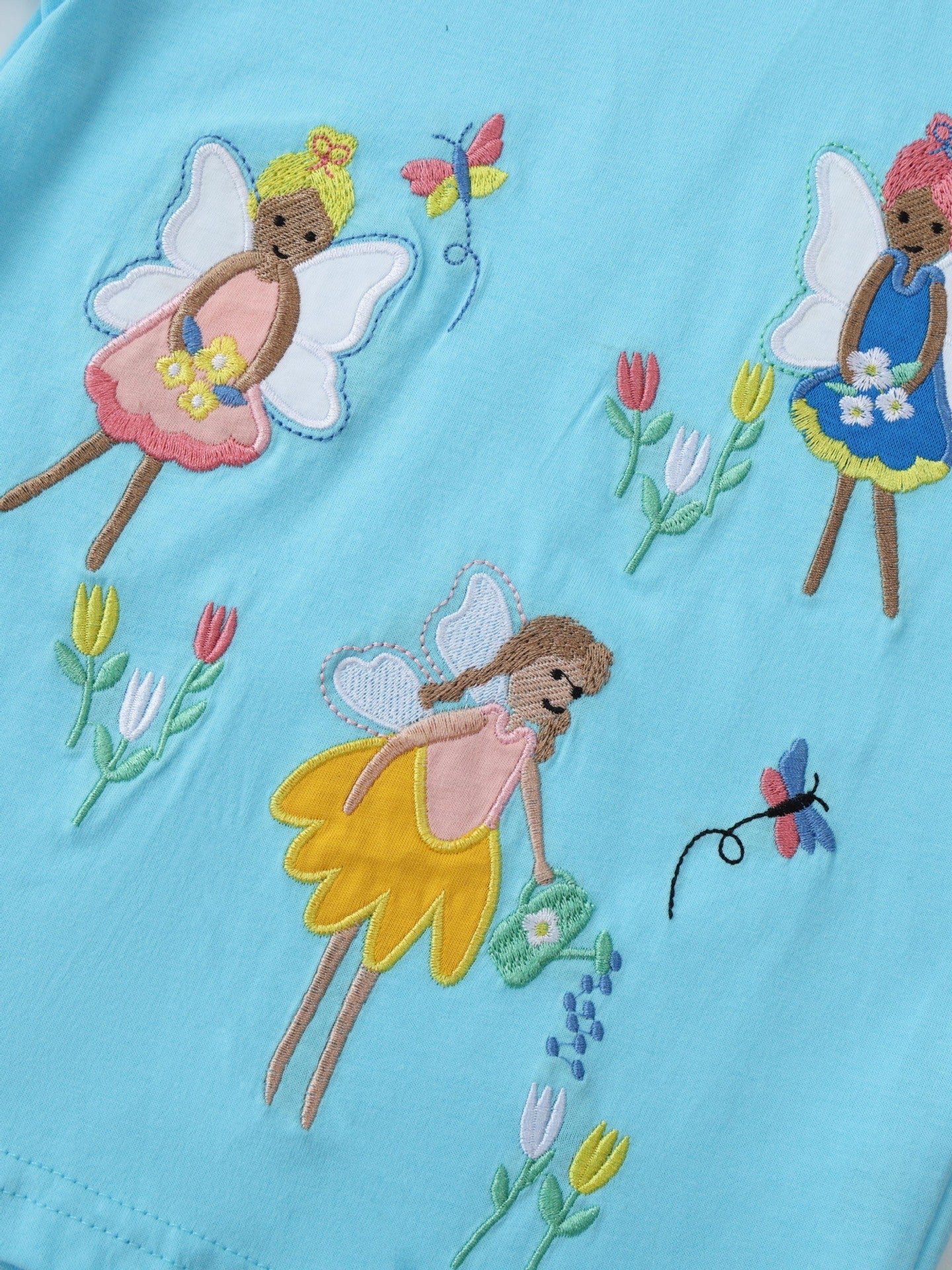 Children's Flower Fairy Embroidered T-Shirt Soft Cotton Top