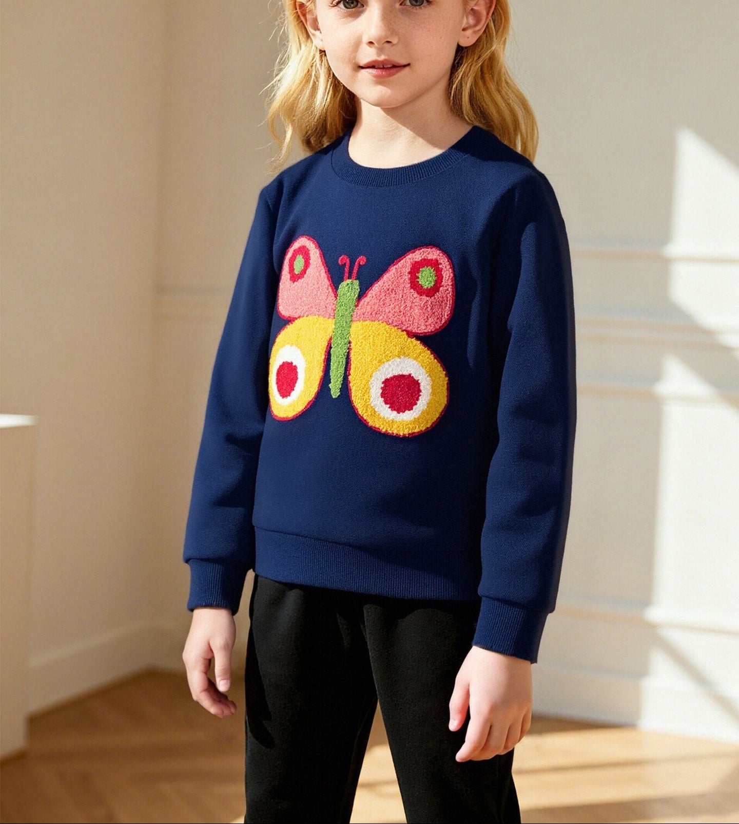 Cartoon Embroidered Long Sleeve Sweatshirt for Girls