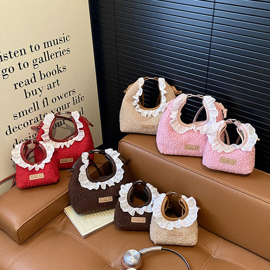 Trendy Solid Color Lace Toddler Handbag