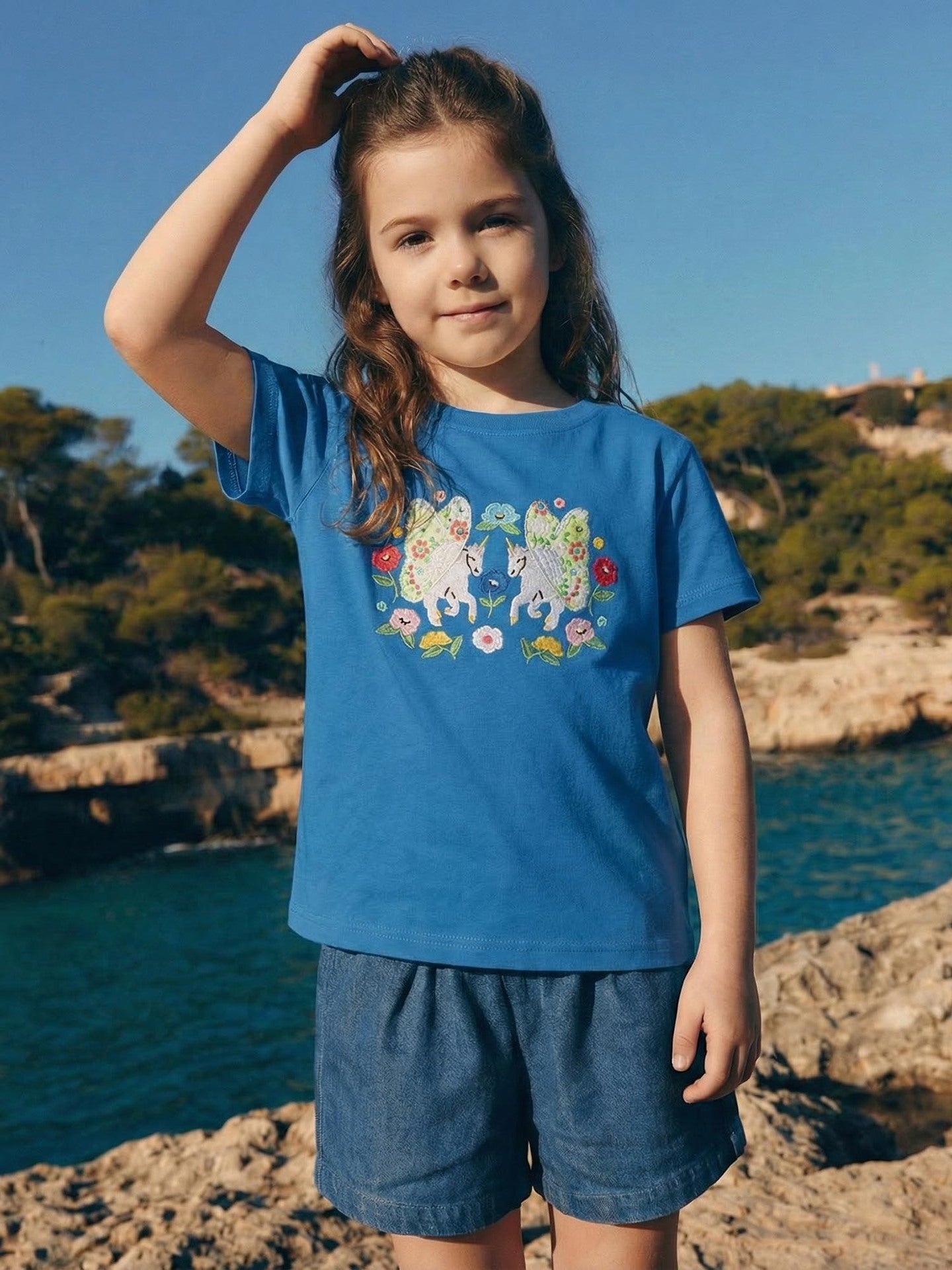 Unicorn Embroidered Short Sleeve T-Shirt for Girls