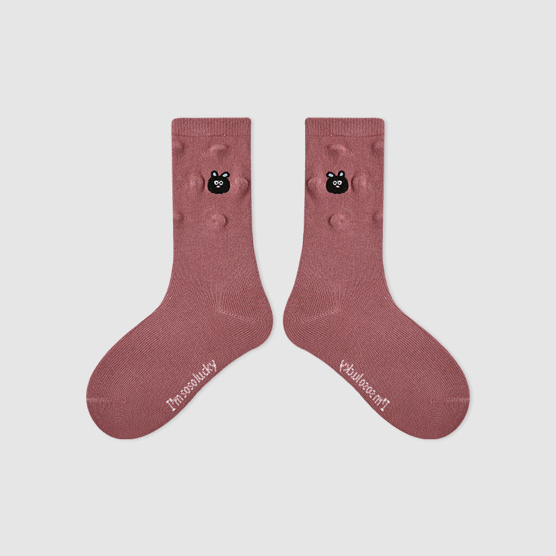 Kids Mid Calf Animal Embroidered Cotton Socks