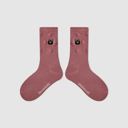 Kids Mid Calf Animal Embroidered Cotton Socks