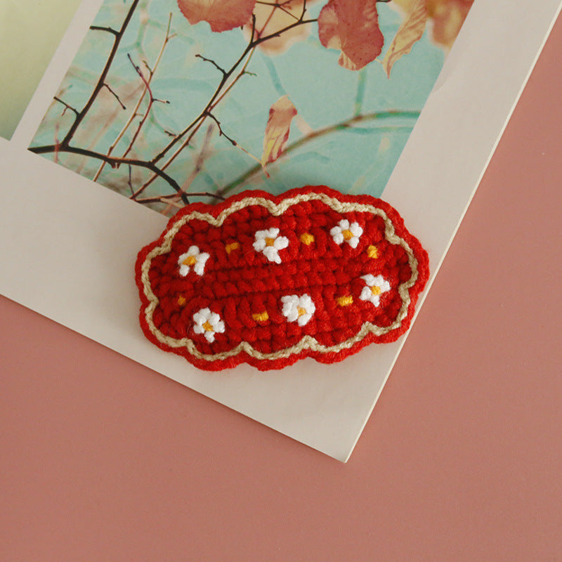 Floral Embroidered Hair Clips Handmade Yarn Accessories for Women