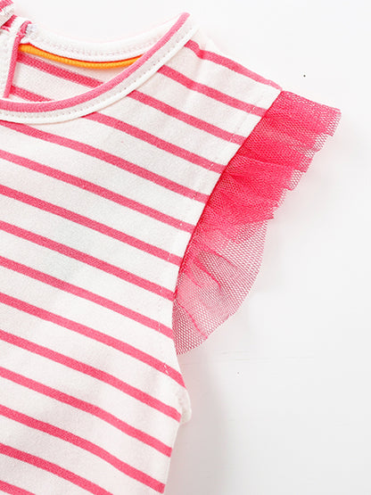 Girls' Cartoon Elephant Striped Sleeveless Dress